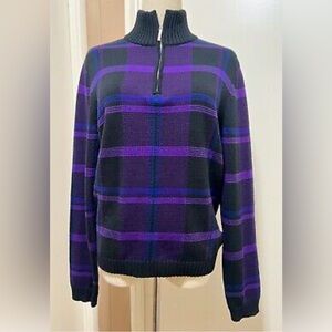 Vintage Lauren Ralph Lauren 1/4 Zip Mock Neck Sweater Size XL Purple/Bla…
